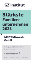 Siegel des SZ Instituts für die stärksten Familienunternehmen 2025, ausgezeichnet für MPDV Mikrolab GmbH.