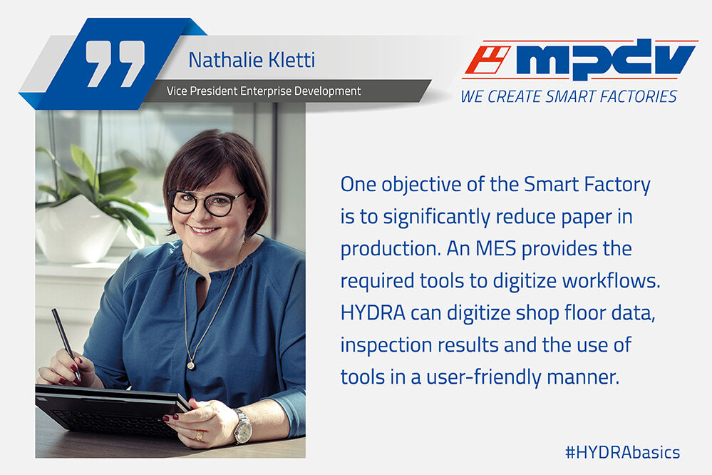 Expert statement of Nathalie Kletti, Vice President Enterprise Development at MPDV, about digital tools to reduce paper in production