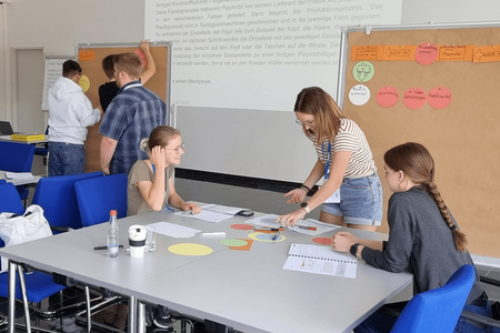 Am Anfang steht ein gemeinsames Konzept. Jugendliche erarbeiten in der MPDV in Mosbach eine Idee für einen Roboter. 