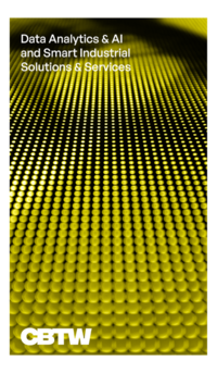 Grafik mit gelben Punkten und dem Text "Data Analytics & AI and Smart Industrial Solutions & Services" von CBTW.