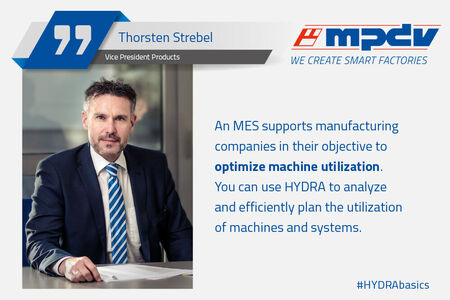Expert statement of Thorsten Strebel, Vice President Products at MPDV about optimized machine utilization.